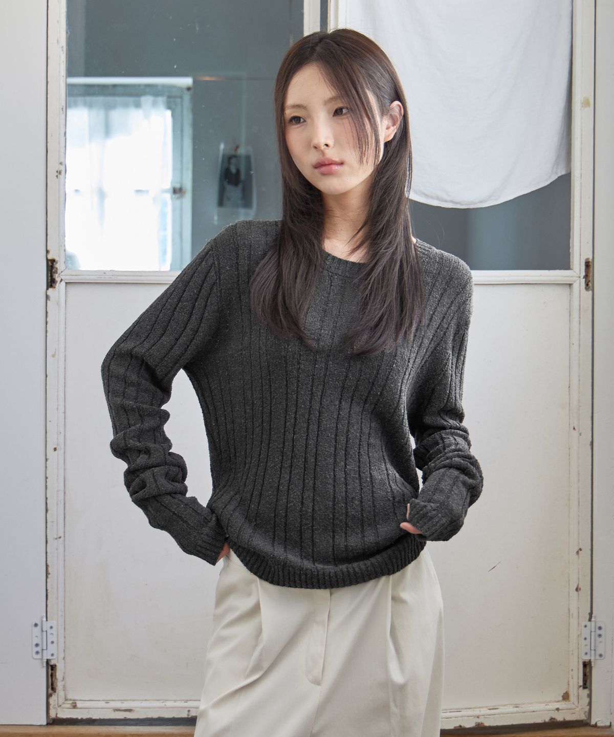 런던다다(LONDONDADA) Wide Rib Crew-Neck Knit, 3colors