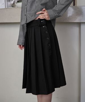 Pleated Wrap Skirt, BLACK