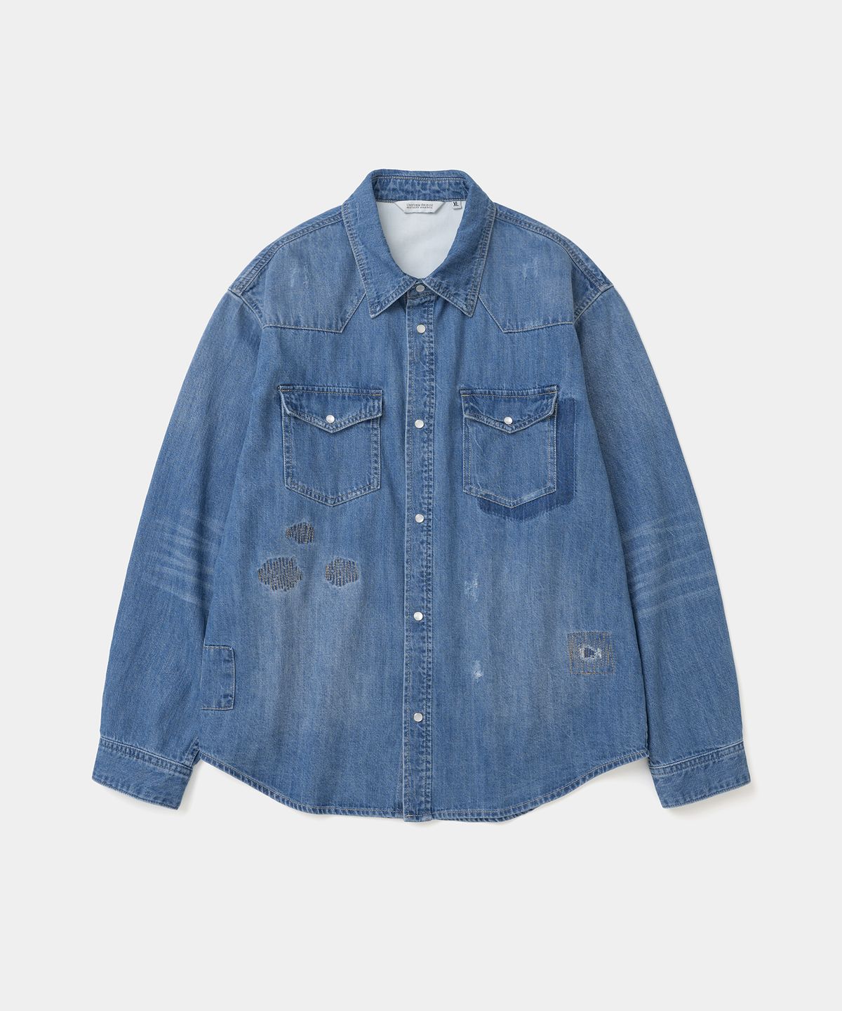 유니폼브릿지(UNIFORM BRIDGE) patch work western denim shirt 8.5oz light indigo