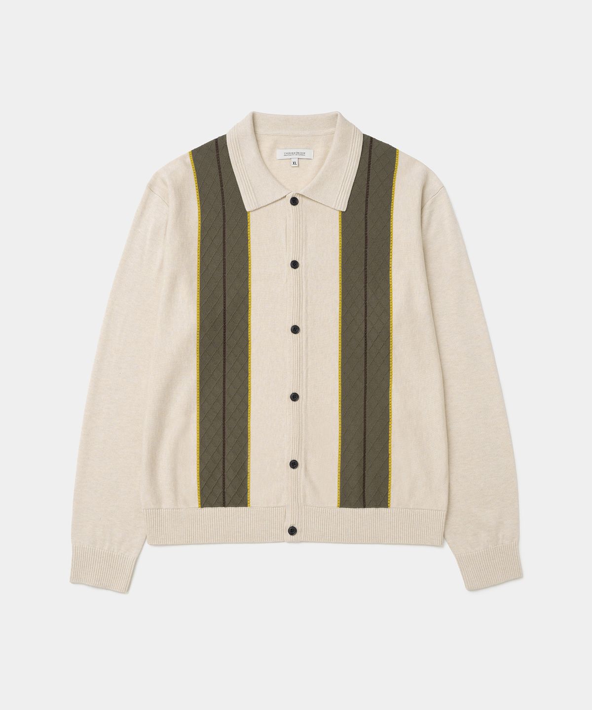 유니폼브릿지(UNIFORM BRIDGE) stripe bowling knit cardigan beige