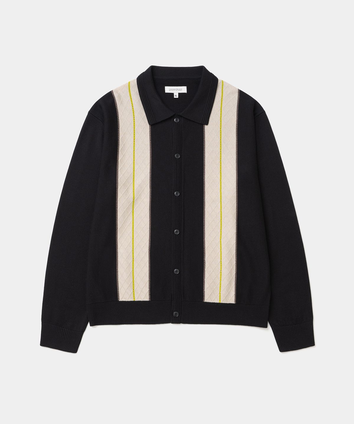 유니폼브릿지(UNIFORM BRIDGE) stripe bowling knit cardigan black