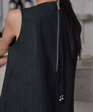 Sleeveless Cotton Mini Dress, SLATE DENIM