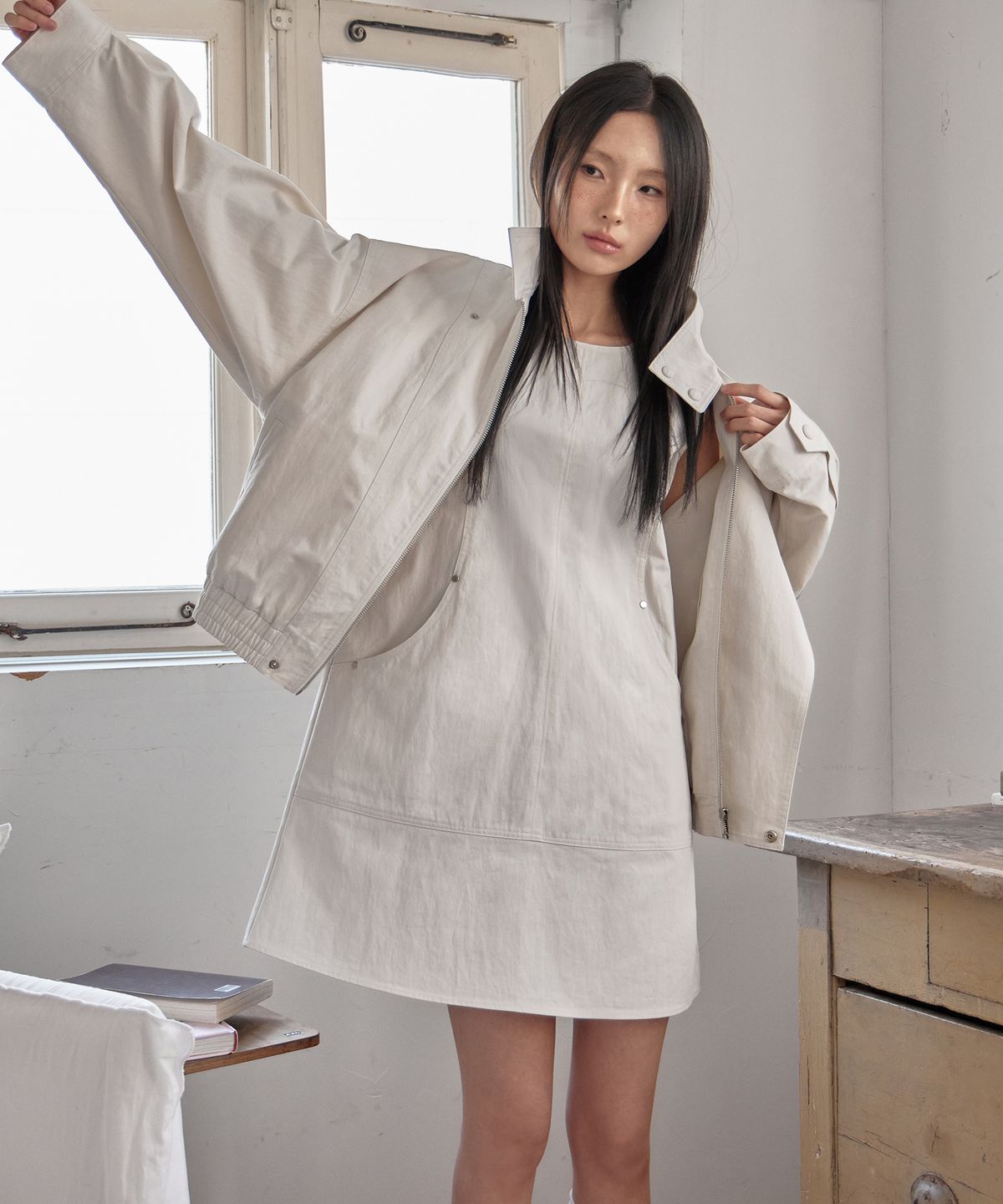 런던다다(LONDONDADA) Sleeveless Cotton Mini Dress, CLOUD