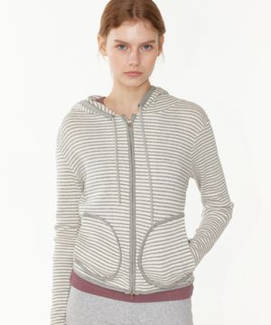 NOI1805 스트라이프 후드 집업 (그레이)