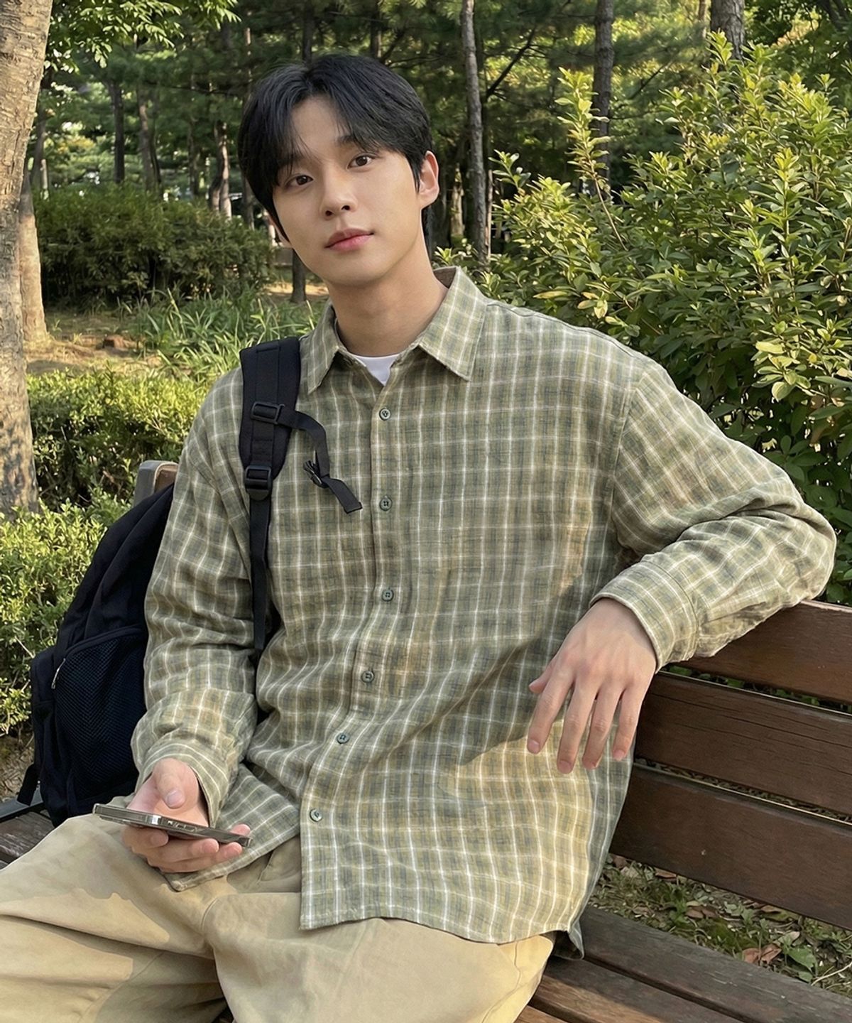 모즈모즈(MOZMOZ) 소프트 컬러포인트 라이트 체크셔츠 카키