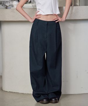 One-Tuck Over Wide Pants, NAVY