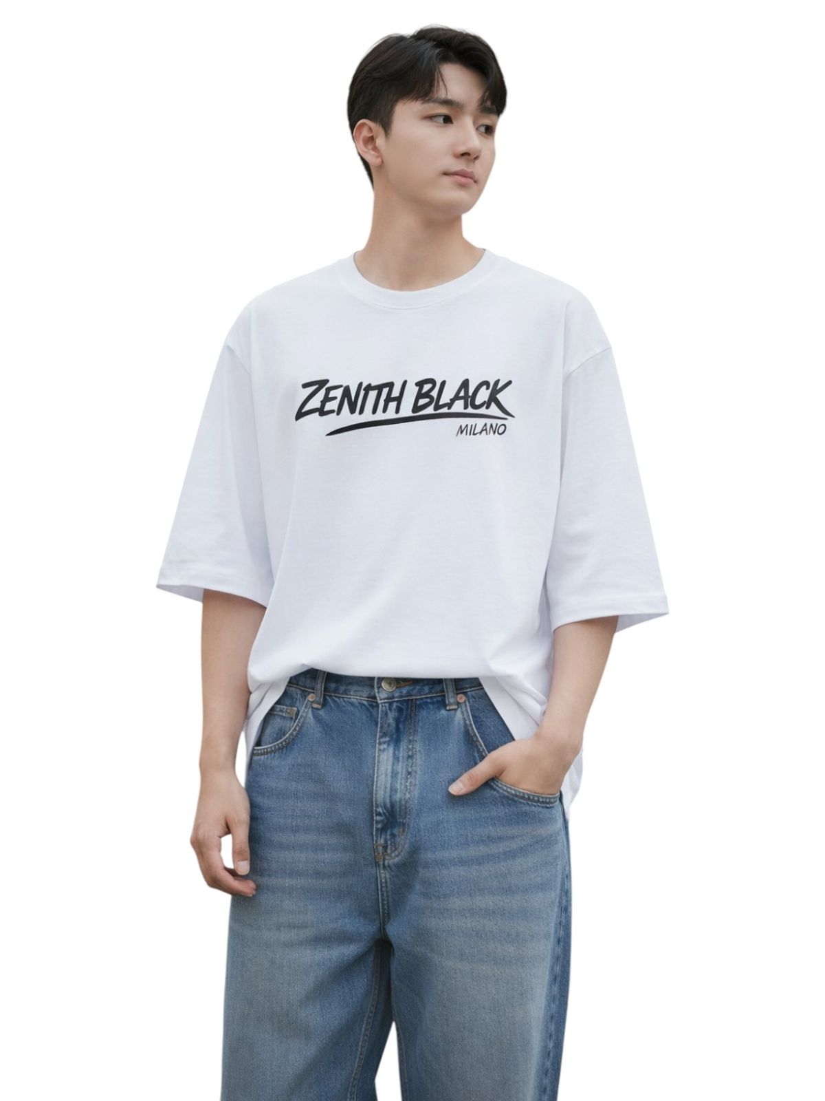지블랙(ZBLACK) 제니스 블랙 언더라인 밀라노 7부 티셔츠(WHITE)