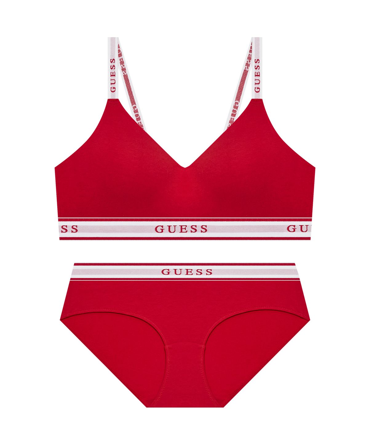 게스언더웨어(GUESS UNDERWEAR) 코튼 컴피 브라렛 팬티 세트- 레드