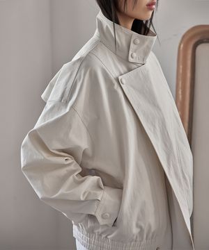 Oversized High-Neck Cotton Blouson, CLOUD