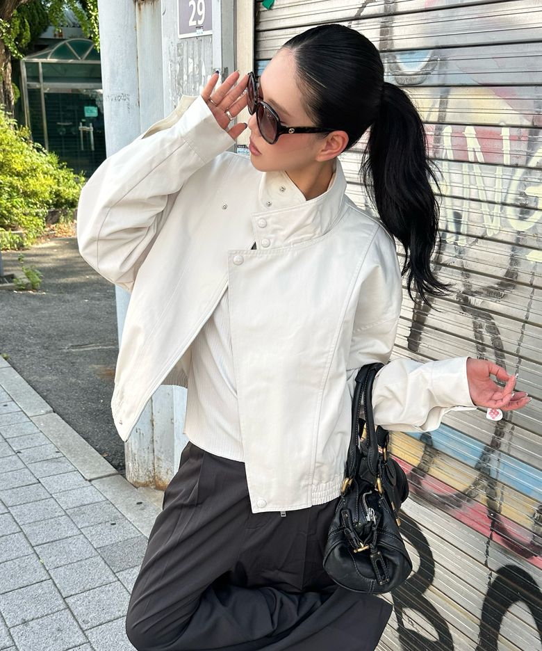 Oversized High-Neck Cotton Blouson, CLOUD
