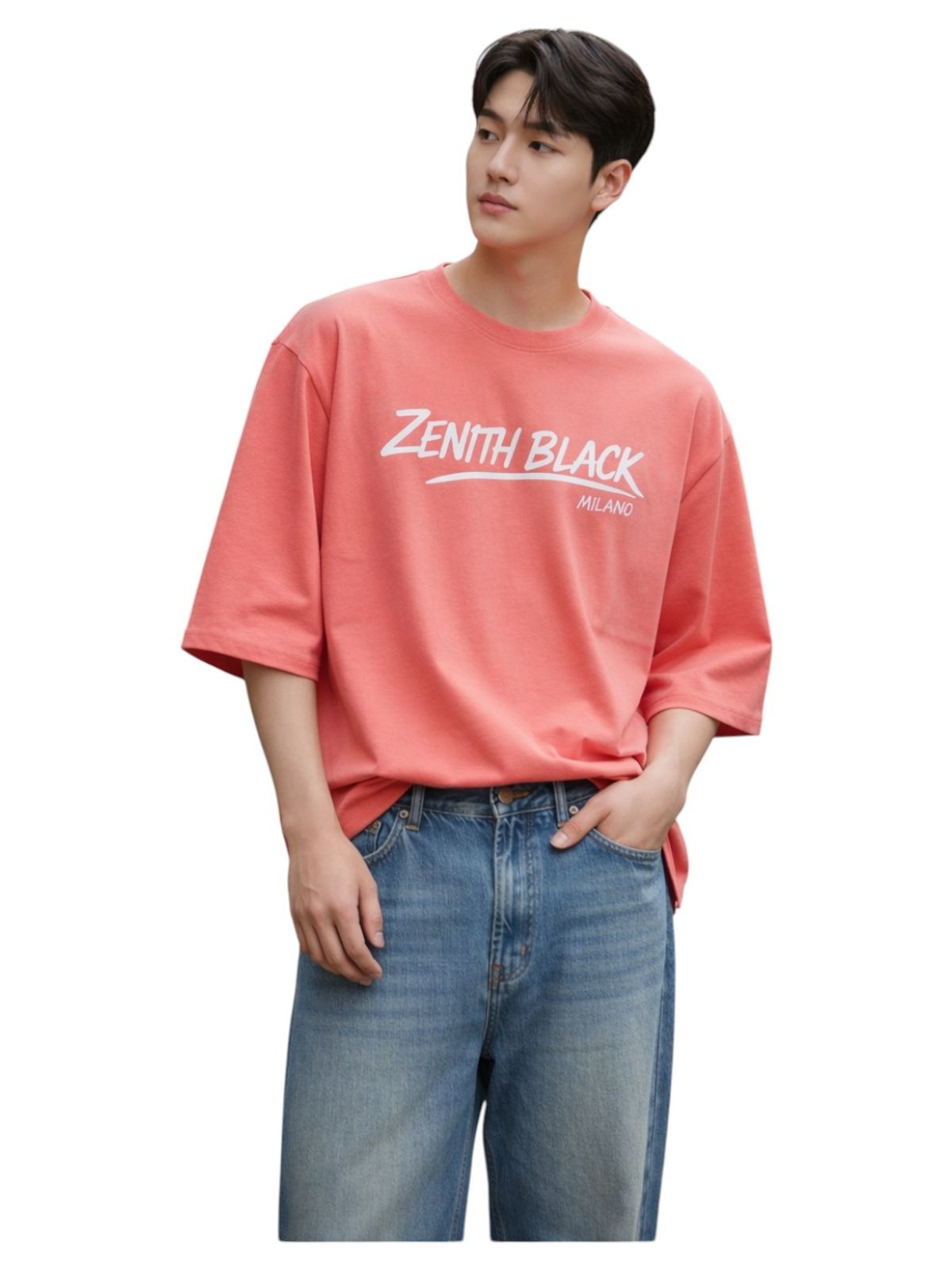 지블랙(ZBLACK) 제니스 블랙 언더라인 밀라노 7부 티셔츠(CORAL RED)