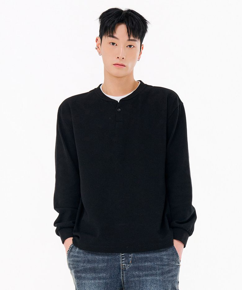 남성 넥 변형 레이어드 긴팔 티셔츠-FARK5114B03