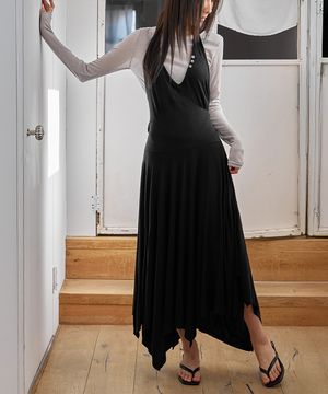 Halter Unbalanced Draped Dress, BLACK