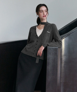 레이어드 브이넥 타이 가디건 (그레이)