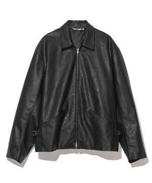 어드저스트 워시드 레더 집업 자켓 블랙