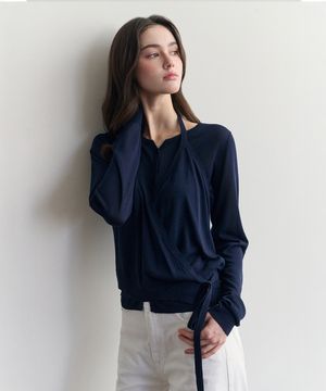 홀터 랩 레이어드 가디건 (네이비)