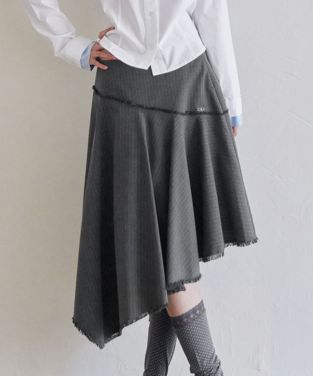 런던다다(LONDONDADA) Archive Stripe Trim Midi Skirt, CHARCOAL