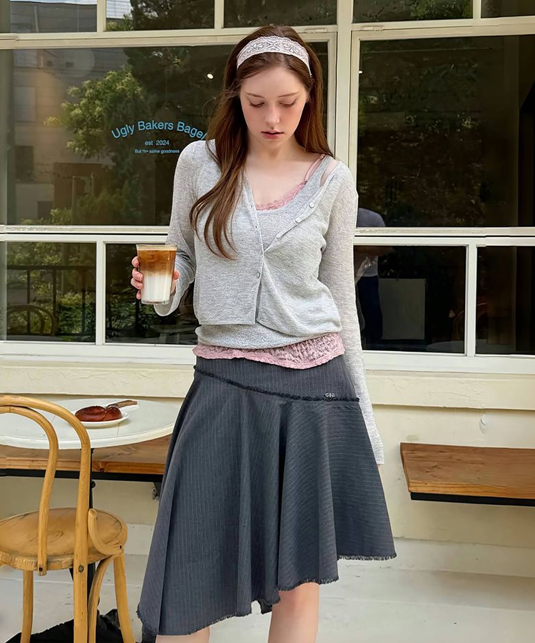 Archive Stripe Trim Midi Skirt, CHARCOAL