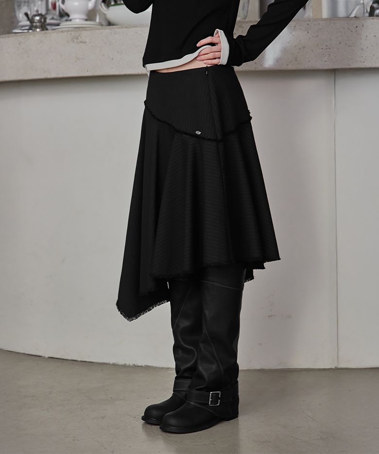 Archive Stripe Trim Midi Skirt, BLACK