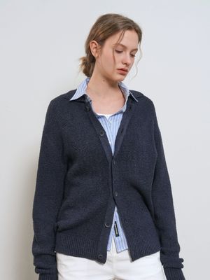 UNISEX 와플 부클 카라 가디건 [NAVY] / GF1UKC001