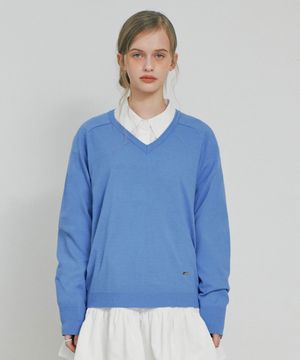 V-neck loose fit knit BLUE