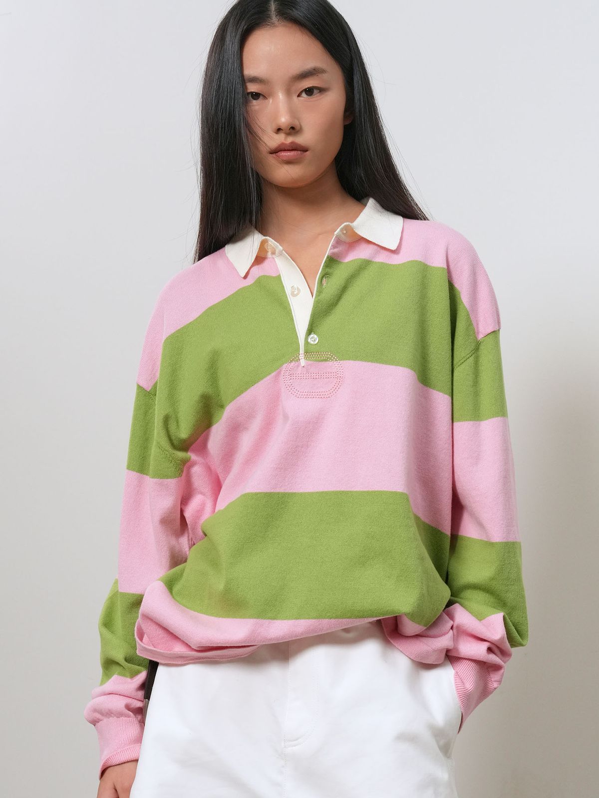 제너럴아이디어(GENERALIDEA) UNISEX 스트라이프 럭비 티셔츠 [PINK] / GF1UKP006