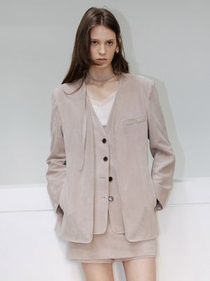 Faux Suede Collarless Layered Jacket SL6XJ938-91