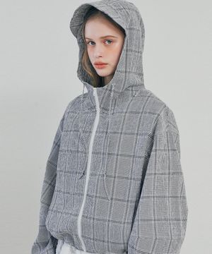Hooded check windbreaker BLACK