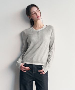 레이어드 헨리넥 니트 (그레이)