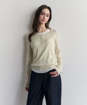 레이어드 헨리넥 니트 (크림)