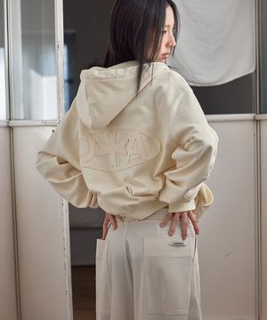 Logo Patched Hoodie Zip-Up, CREAM