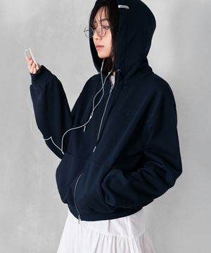 Logo Patched Hoodie Zip-Up, NAVY