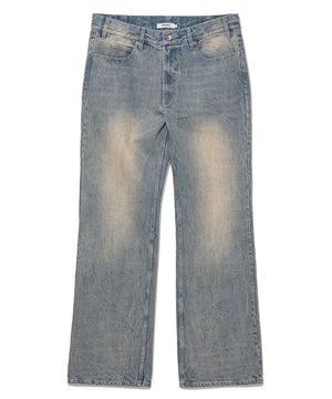[14oz] 스트레이트 플레어 데님 팬츠 더스티 블루