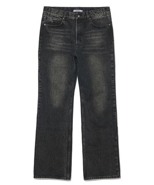 [14oz] 스트레이트 플레어 데님 팬츠 페이디드 블랙