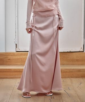 Glossy Satin Long Skirt, SOFT PINK