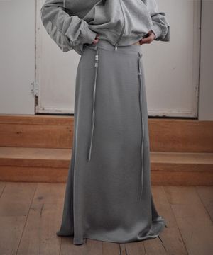 Glossy Satin Long Skirt, GREY