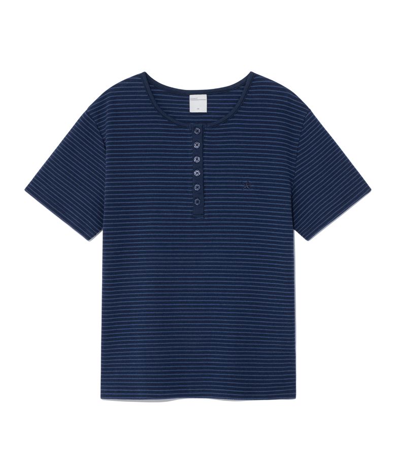 (w) TCM stripe round henley neck T (navy)