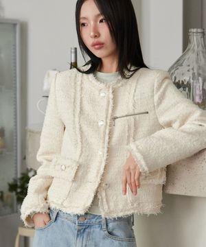Fringed Tweed Jacket, IVORY