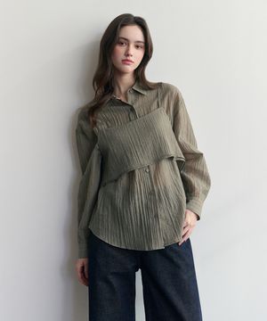 헤이즈 뷔스티에 레이어드 셔츠 블라우스 (카키그레이)