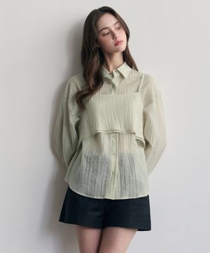 헤이즈 뷔스티에 레이어드 셔츠 블라우스 (올리브)