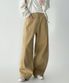 베이지 커브드 절개라인 와이드 코튼 팬츠
