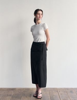 랩 레이어드 H 라인 스커트 (블랙)