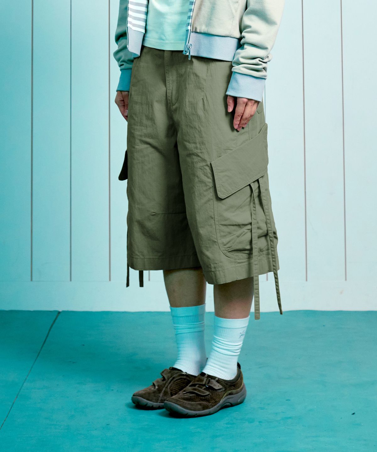 더콜디스트모먼트(THE COLDEST MOMENT) TCM ripstop strap cargo half pants (green)