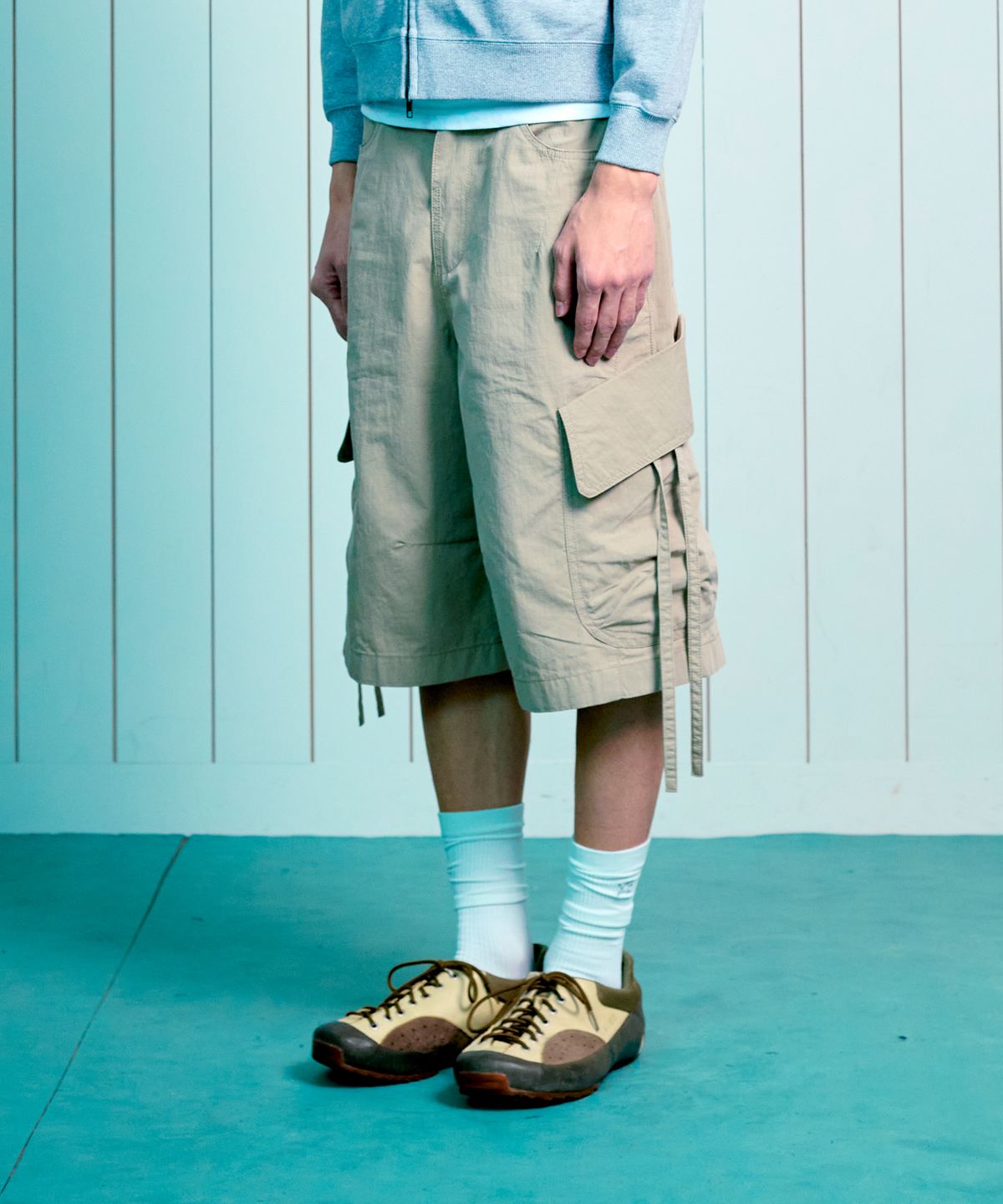 더콜디스트모먼트(THE COLDEST MOMENT) TCM ripstop strap cargo half pants (beige)