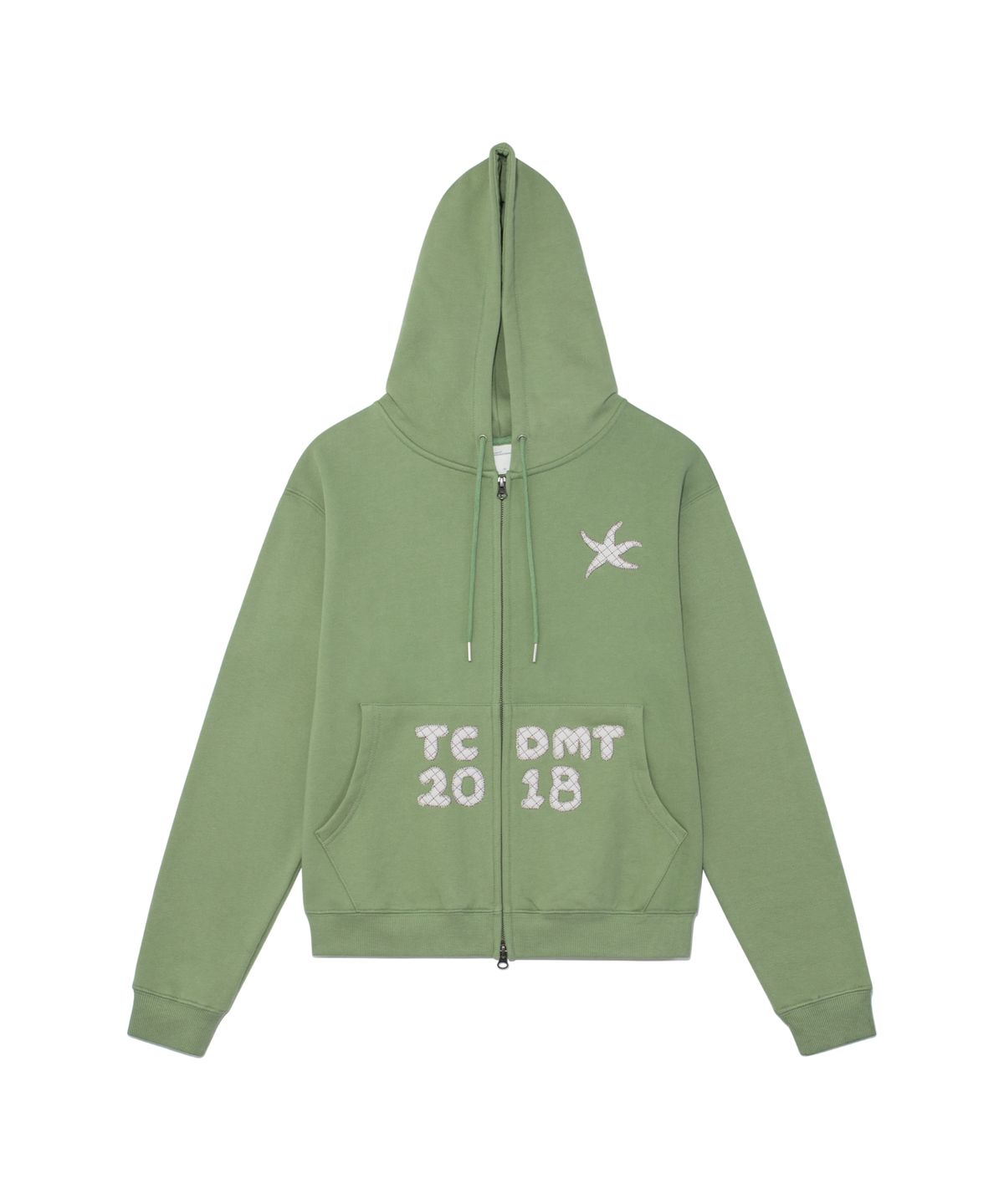 더콜디스트모먼트(THE COLDEST MOMENT) TCM logo applique hooded zip-up (green)