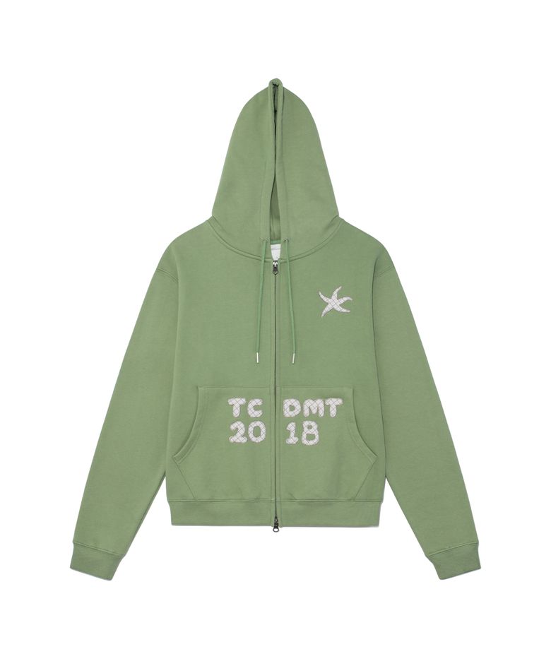 TCM logo applique hooded zip-up (green)