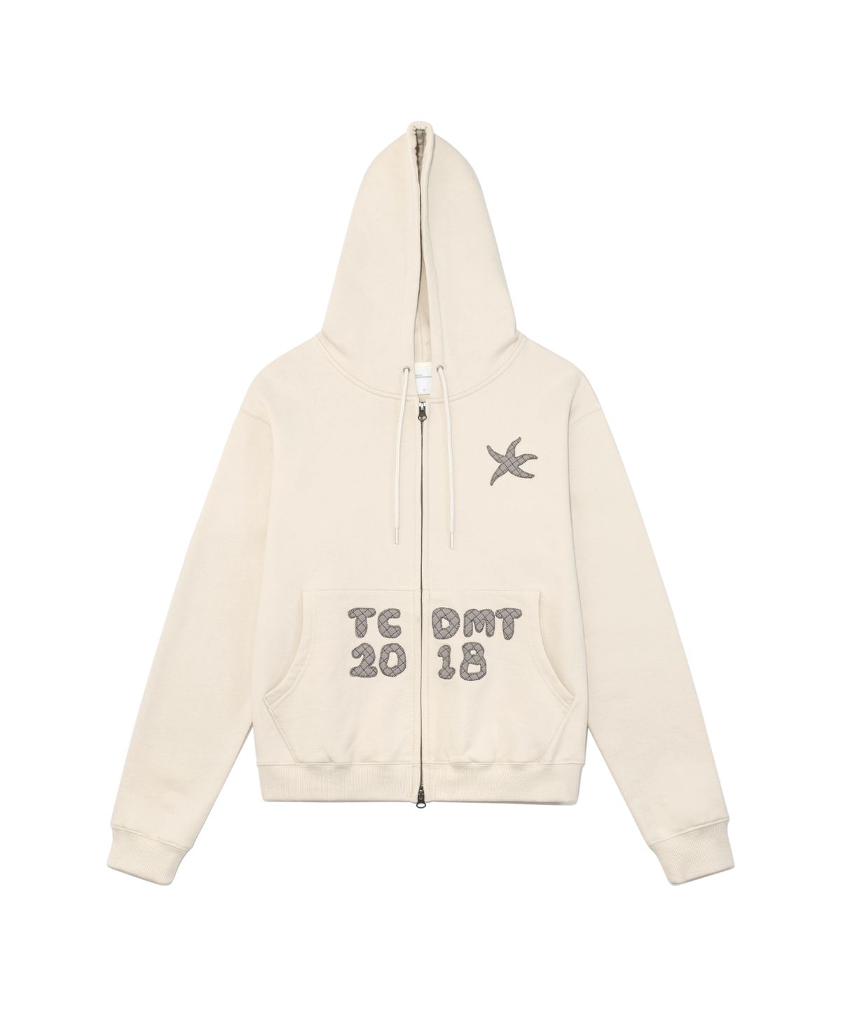 더콜디스트모먼트(THE COLDEST MOMENT) TCM logo applique hooded zip-up (oatmeal)