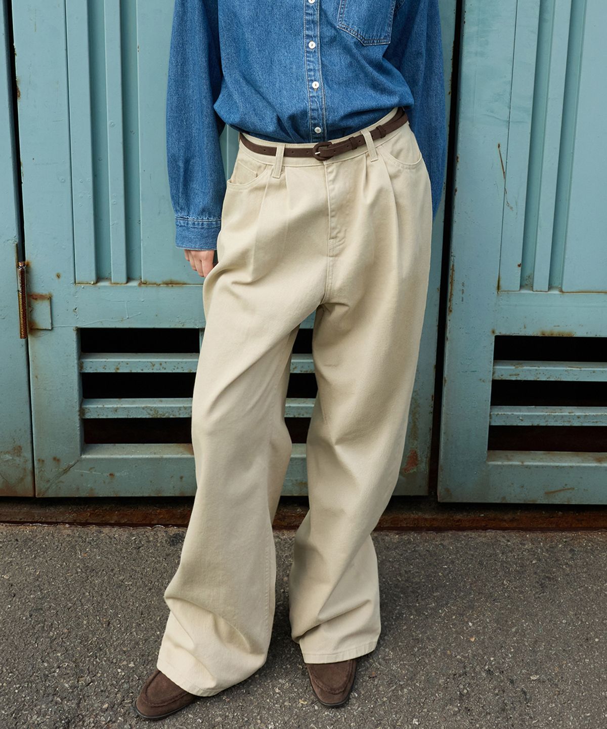르바(LEVAR) Overdyed Wide Denim - Pebble Beige