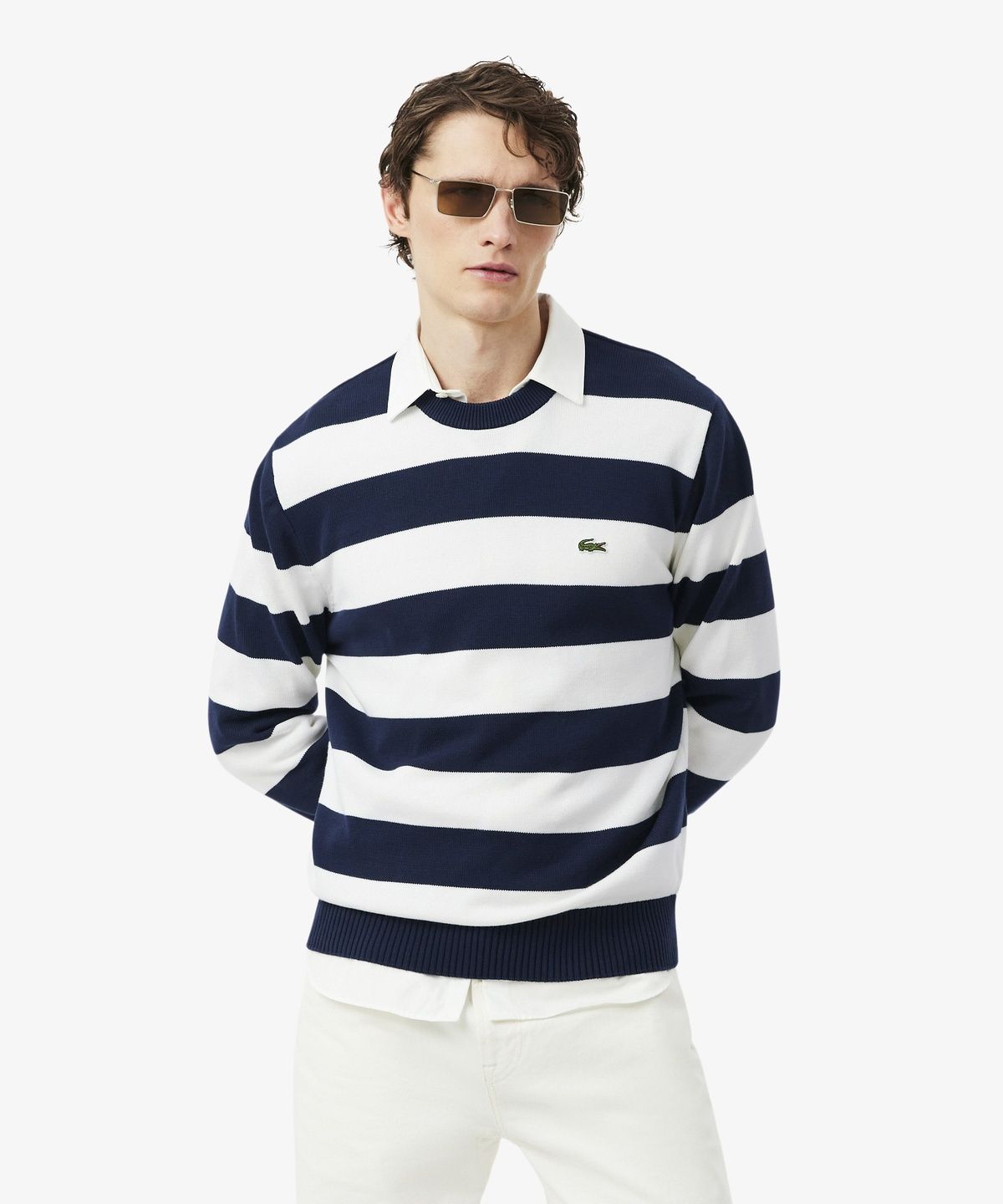 라코스테(LACOSTE) 남성 볼드 스트라이프 긴팔 크루넥 스웨터 AH0608-56G HHW