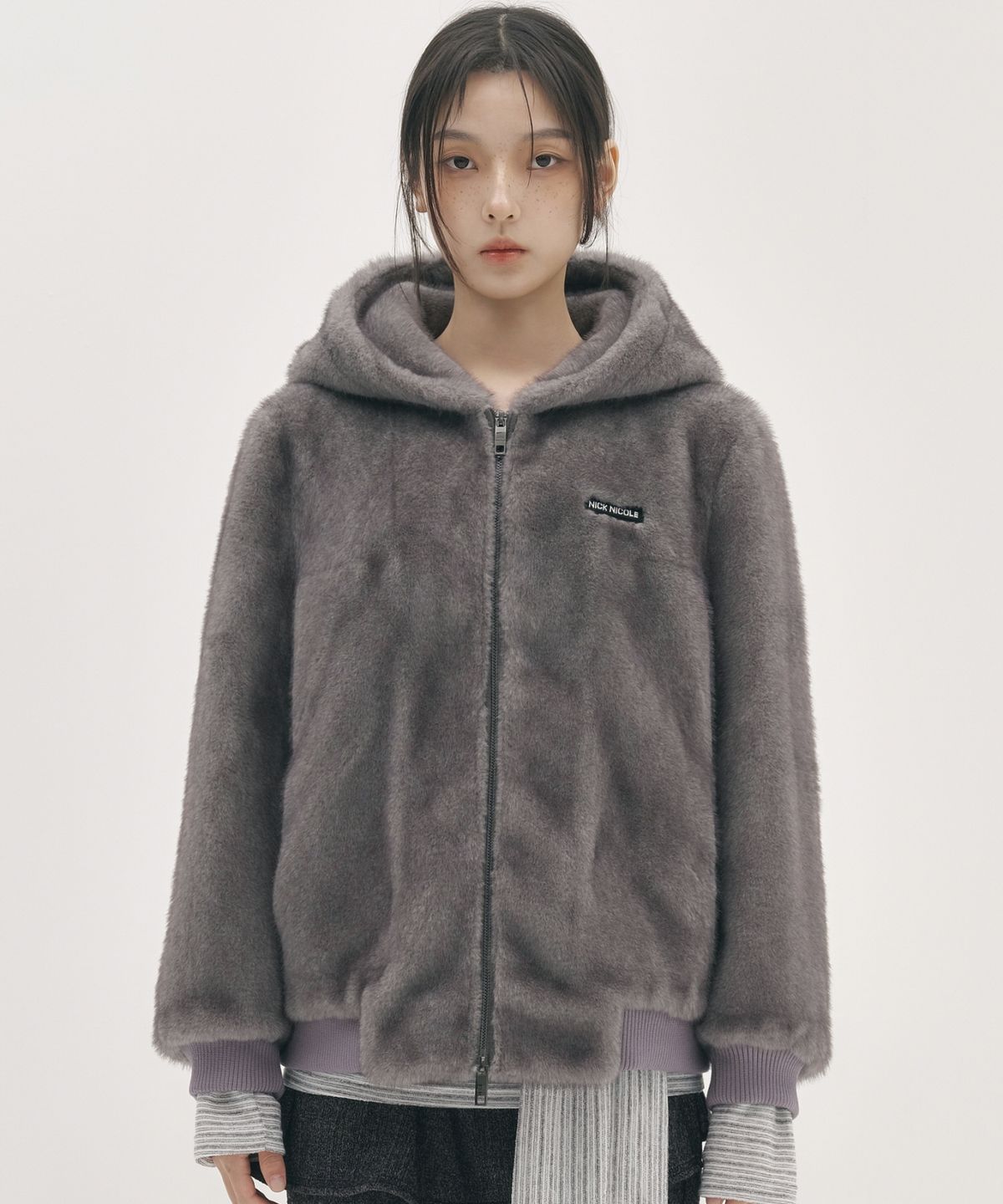 닉앤니콜(NICK&NICOLE) LUXE FUR HOOD BOMBER JACKET_GRAY